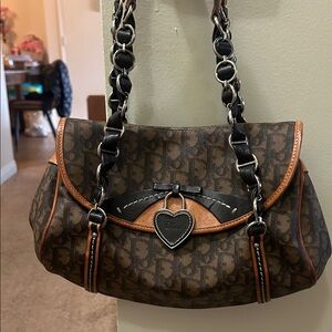 Dior Brown and Black Shoulder Bag with Heart Charm